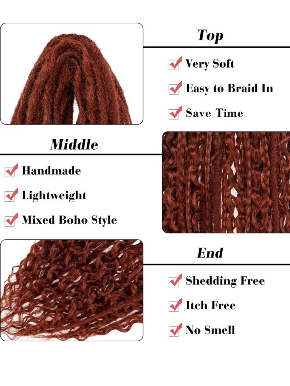 Leeven | 30 Strands Double Ended Dreadlock Extensions 24" Synthetic Boho Copper - Picture 3 of 7